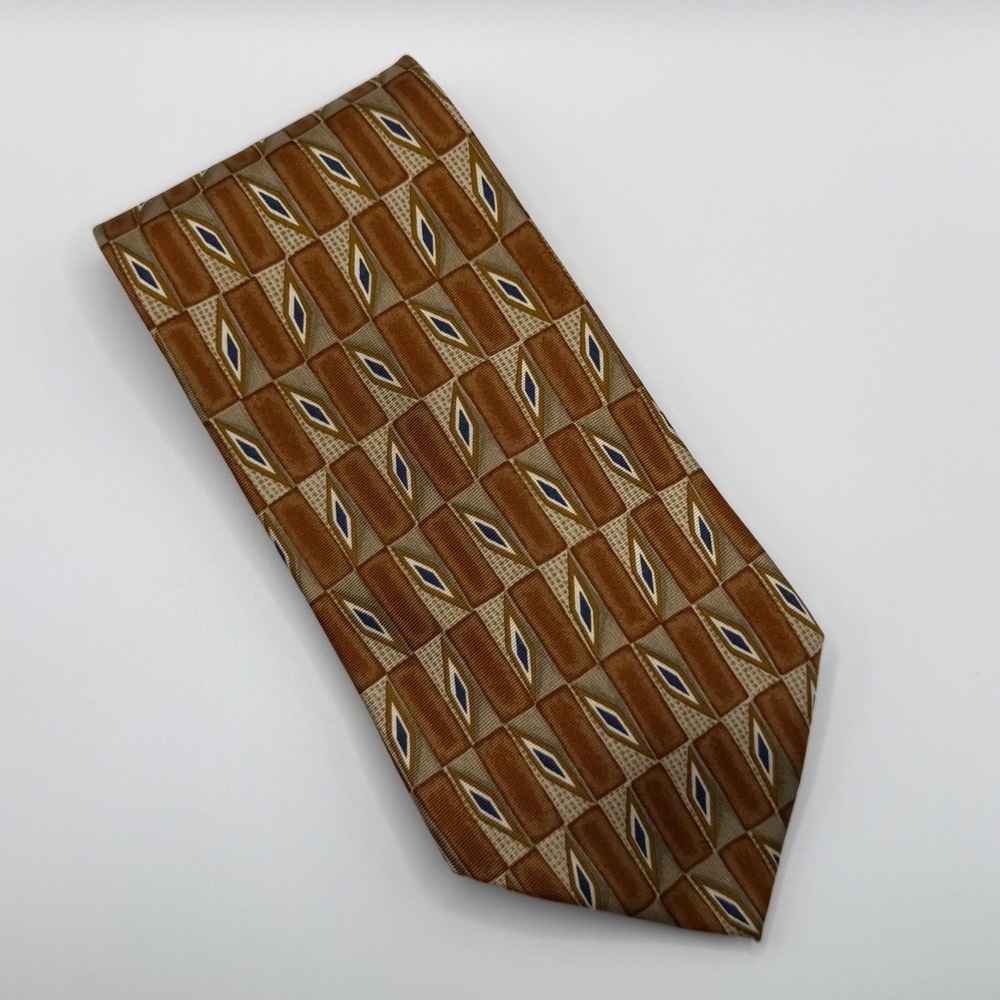 Jos. A. Bank Silk Tie OS Copper Geometric Diamond Retro Professional Corporate
